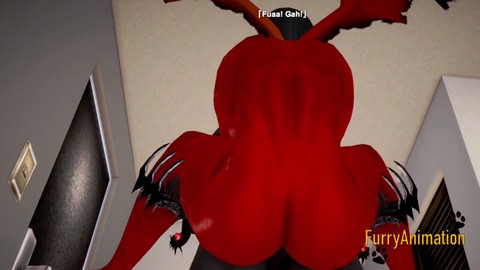 Furry hentai in 3D con lupo scuro e drago rosso in azione hard